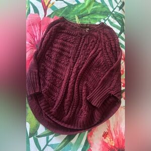 Angel Of The North Quilted Cable Crew Neck Sweater - Burgundy